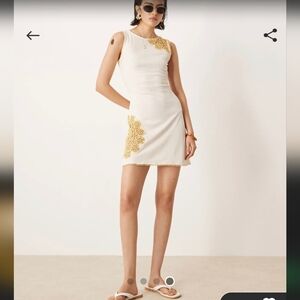 ASOS One Shoulder White Dress with Gold Accents